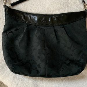 Vintage Coach Purse Black signature fabric and patent leather